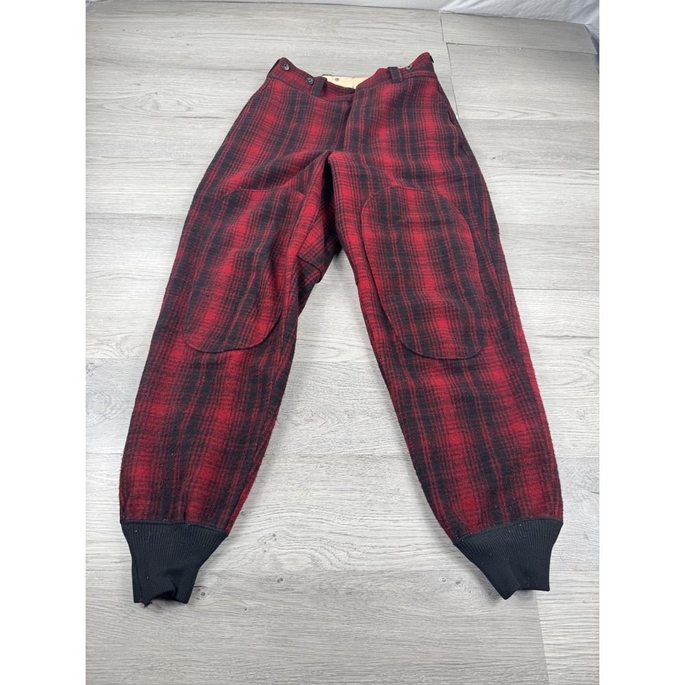 Vintage Woolrich Pants Mens 32x31 Red Black Buffalo Plaid Wool USA Made 1993